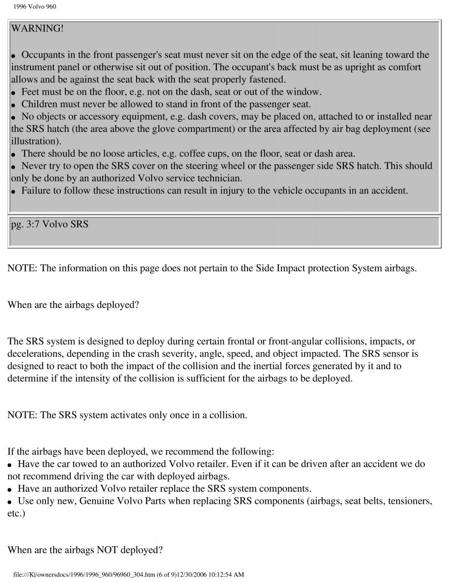 Volvo 960 owners manual / page 135