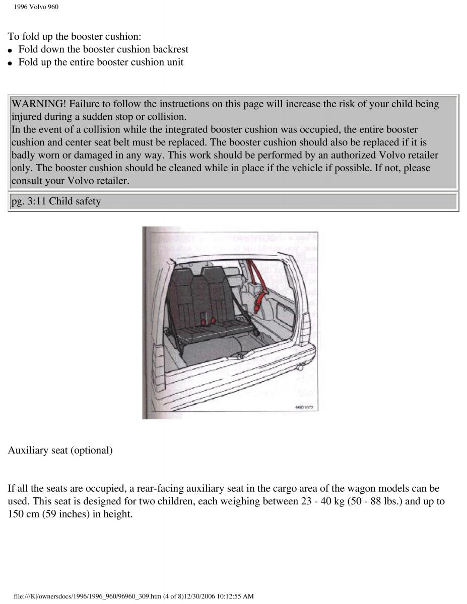 Volvo 960 owners manual / page 142