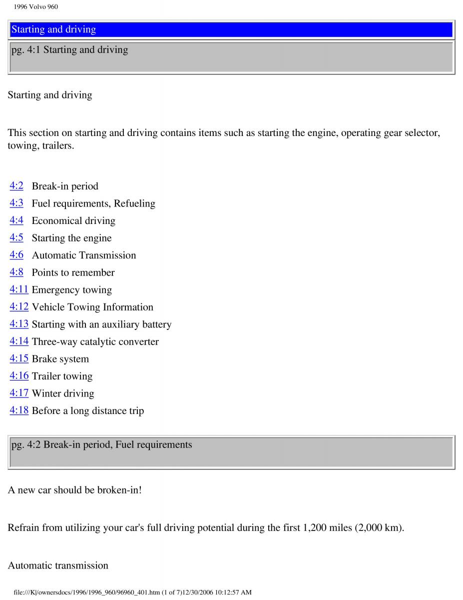 Volvo 960 owners manual / page 147