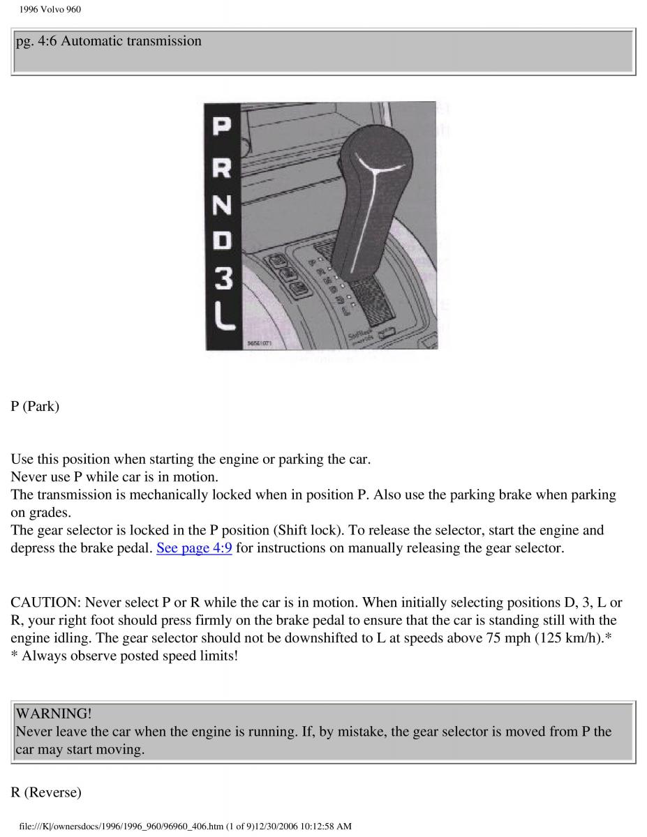 Volvo 960 owners manual / page 154