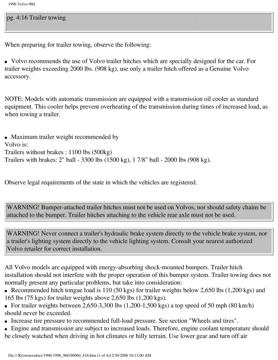 Volvo 960 owners manual / page 170