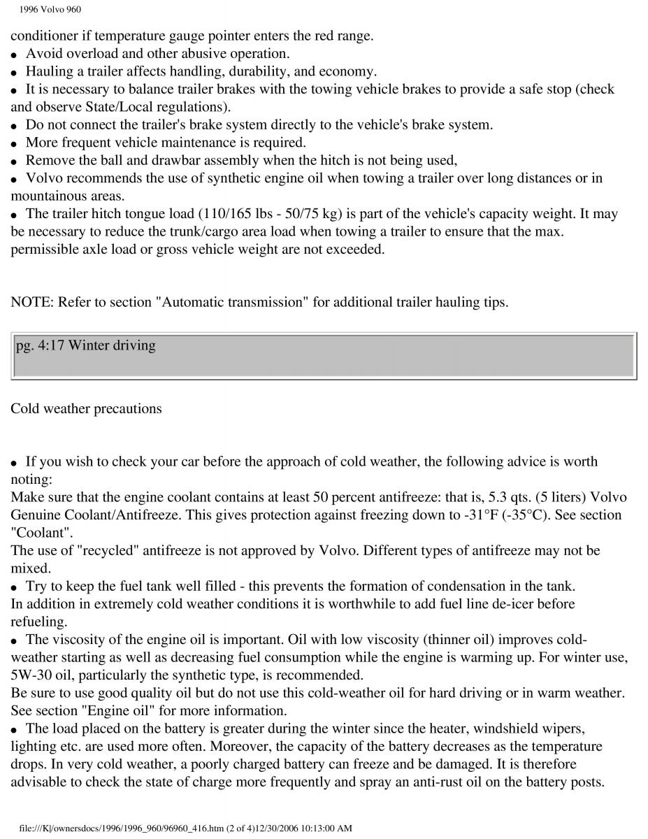 Volvo 960 owners manual / page 171