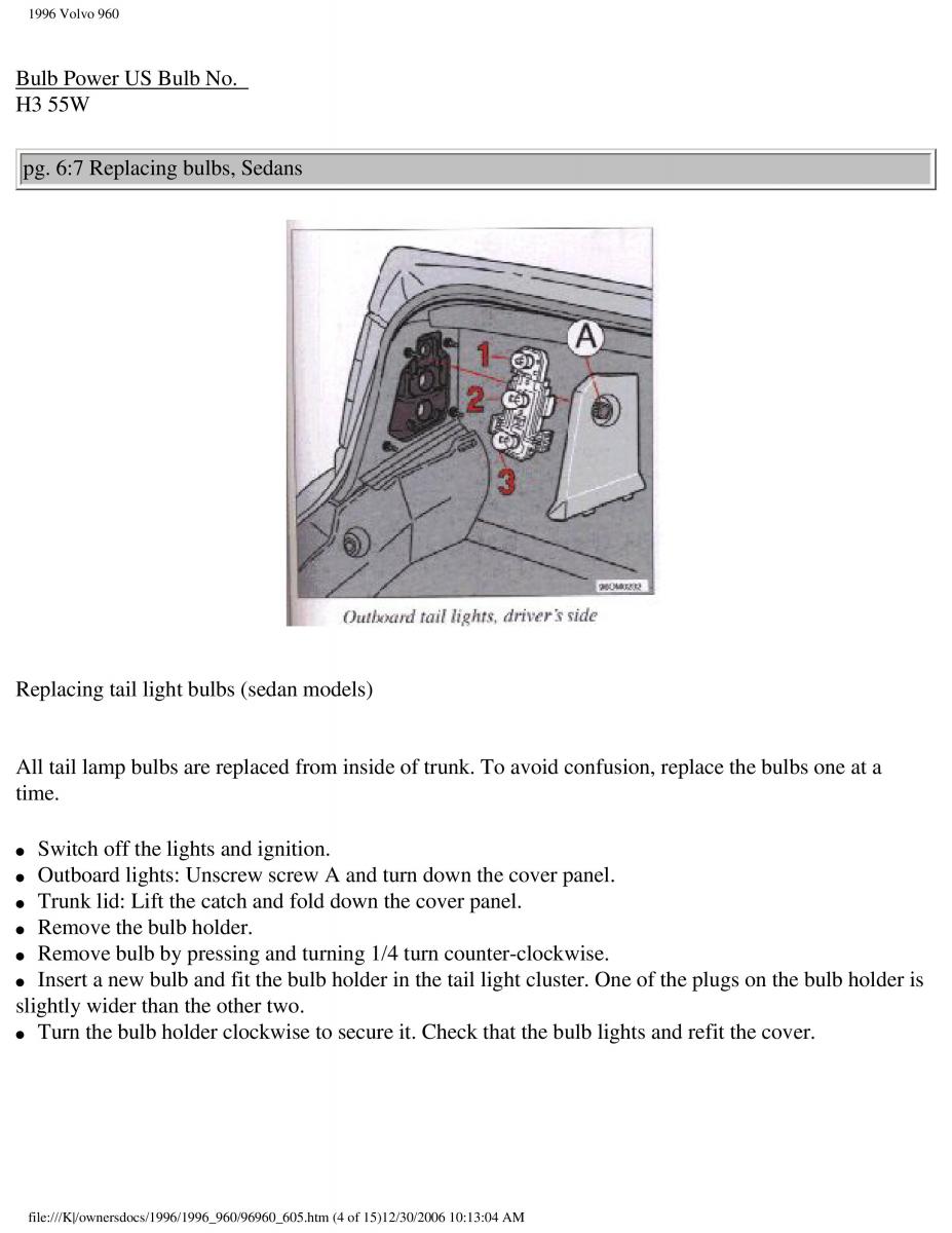 Volvo 960 owners manual / page 187