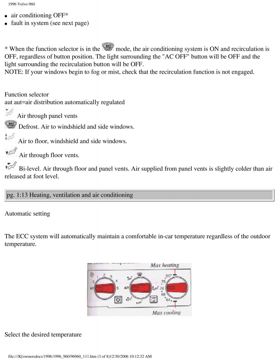 Volvo 960 owners manual / page 19