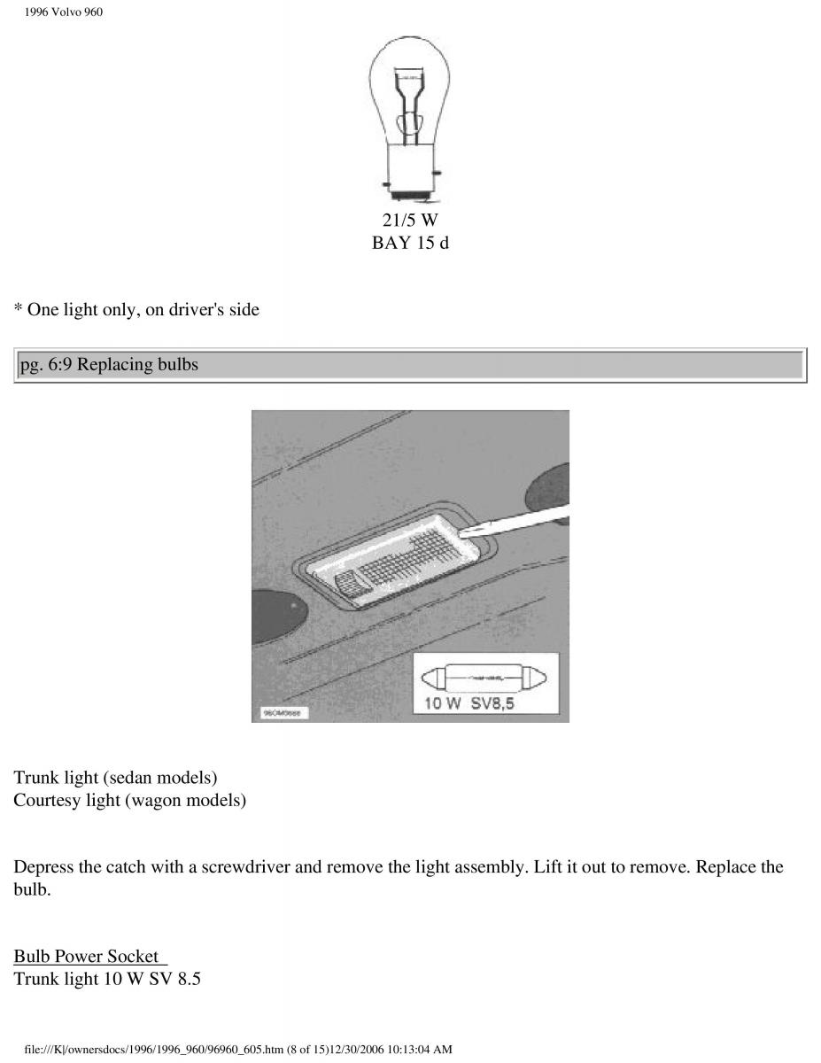 Volvo 960 owners manual / page 191