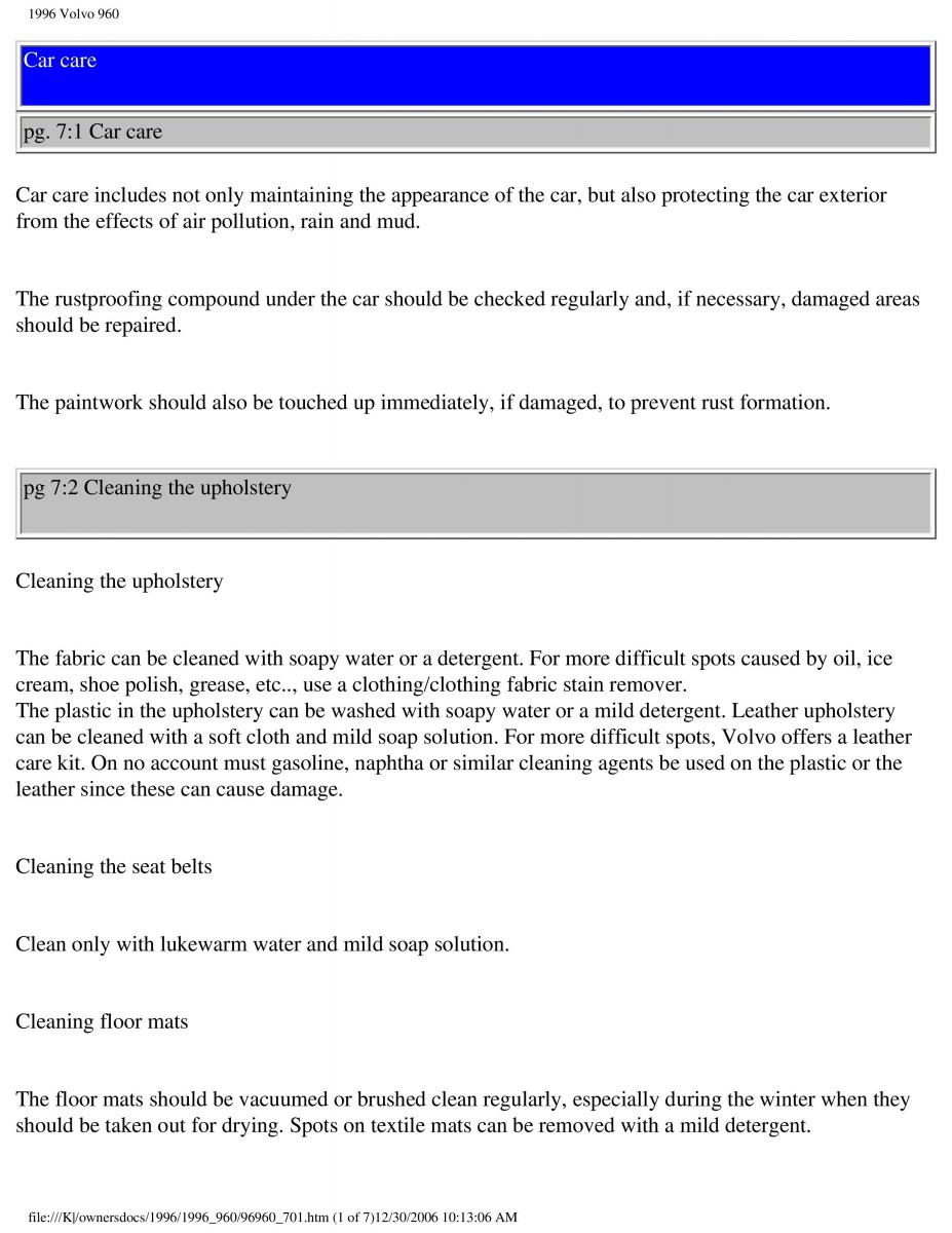 Volvo 960 owners manual / page 209