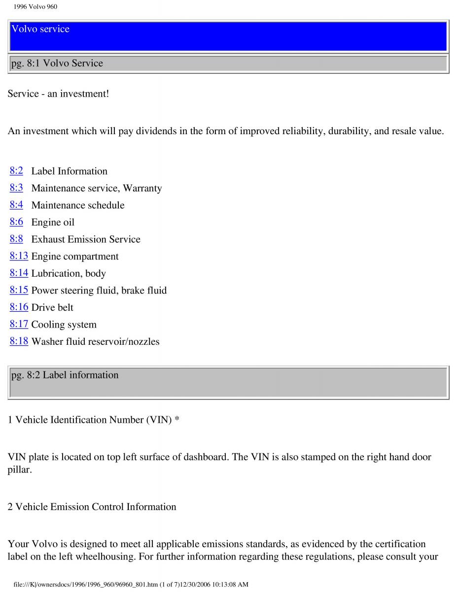 Volvo 960 owners manual / page 216