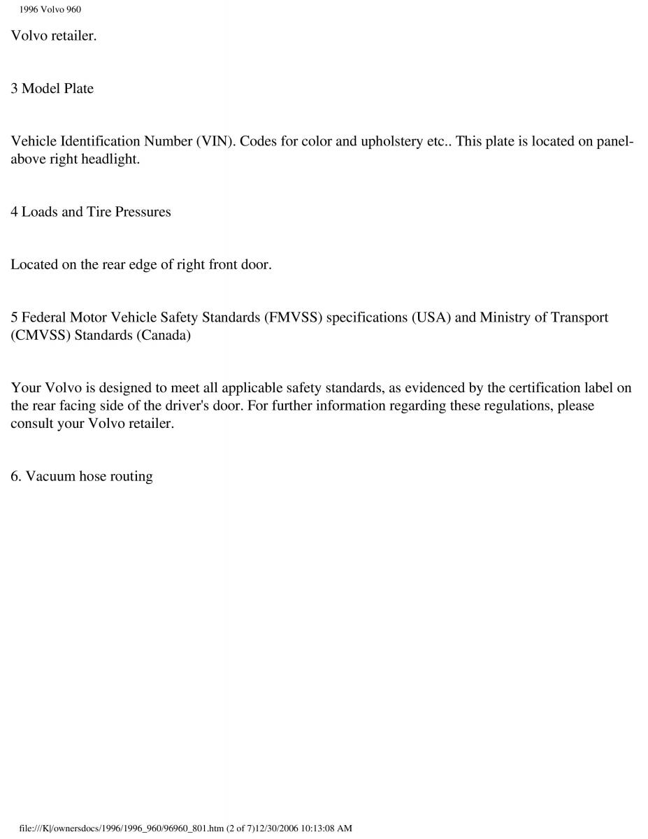 Volvo 960 owners manual / page 217