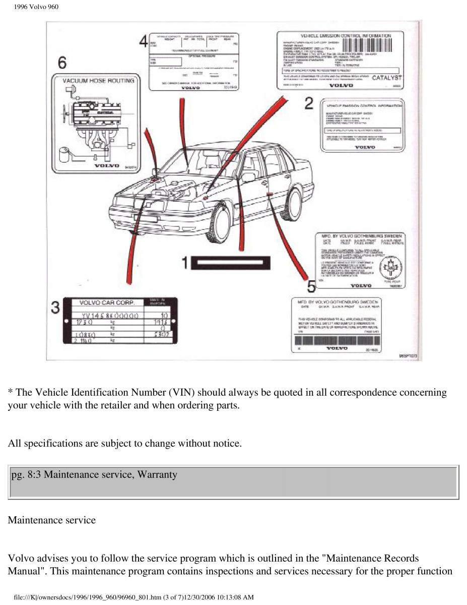 Volvo 960 owners manual / page 218