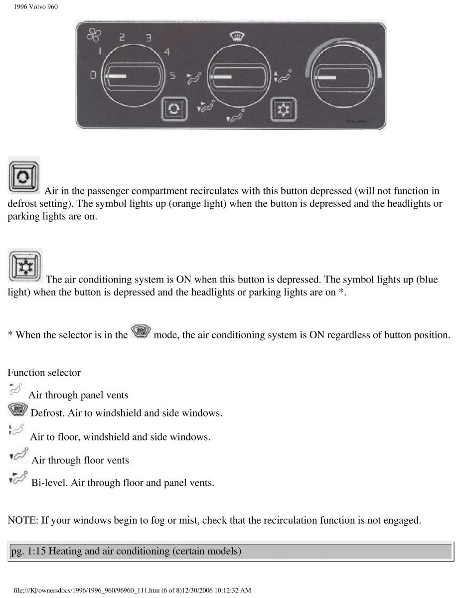 Volvo 960 owners manual / page 22