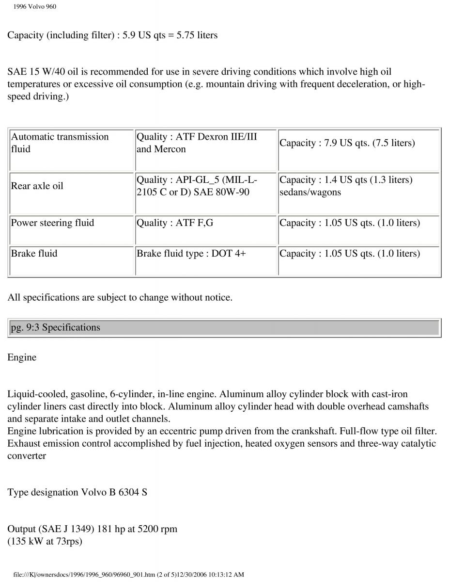 Volvo 960 owners manual / page 241