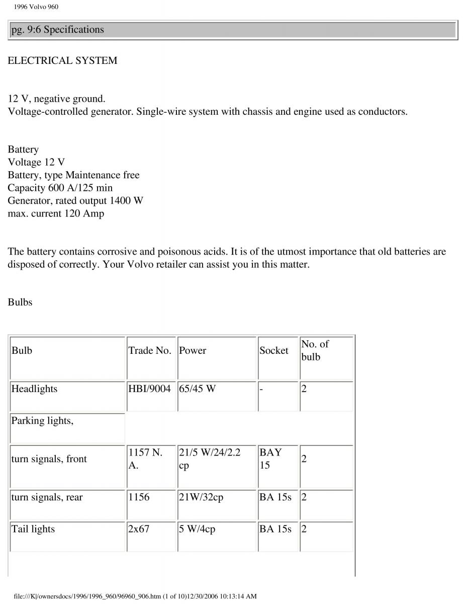 Volvo 960 owners manual / page 245