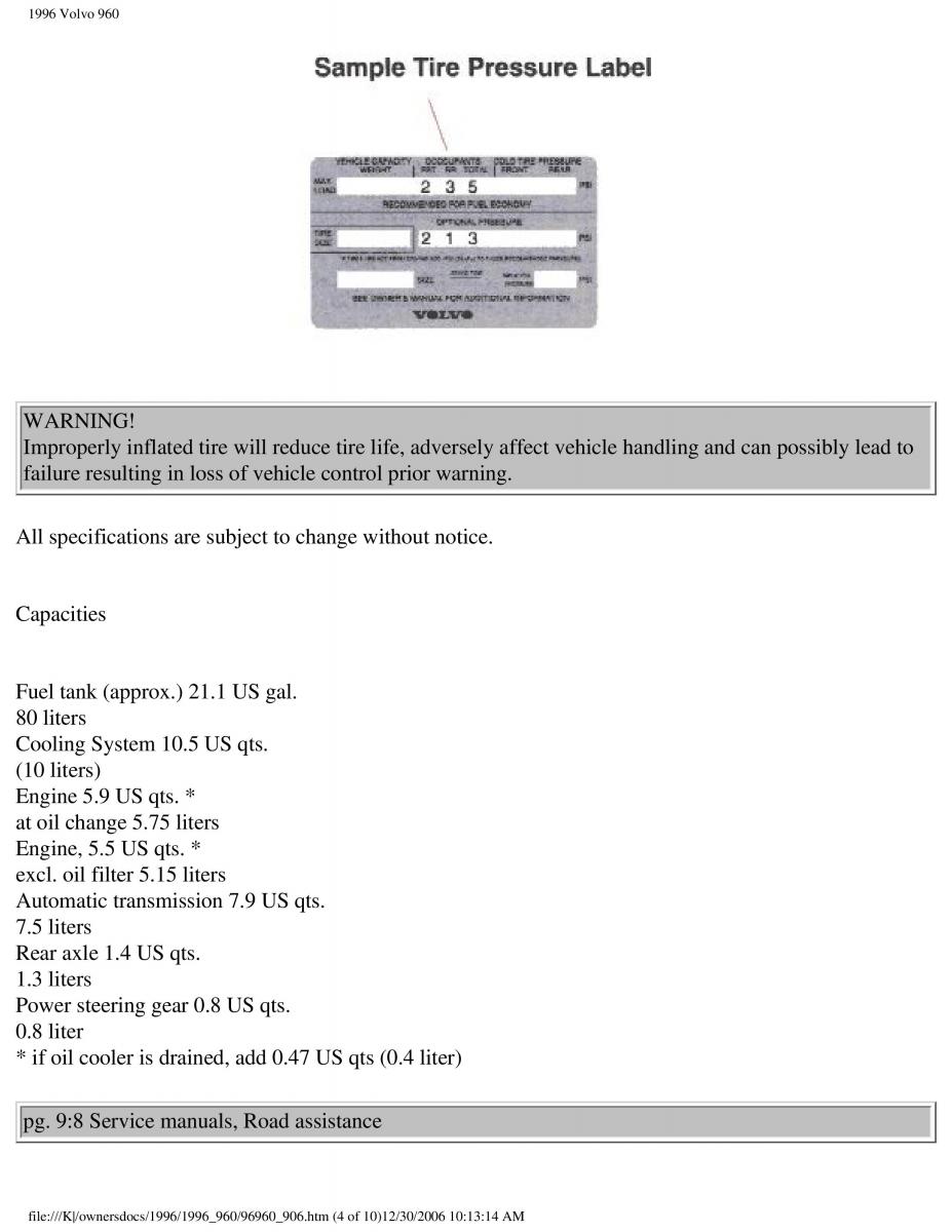 Volvo 960 owners manual / page 248