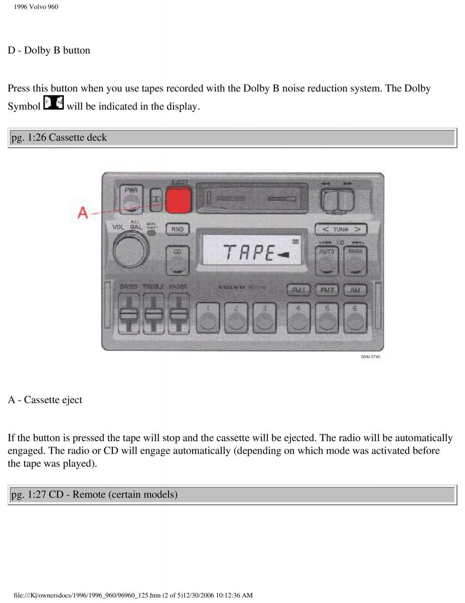 Volvo 960 owners manual / page 40