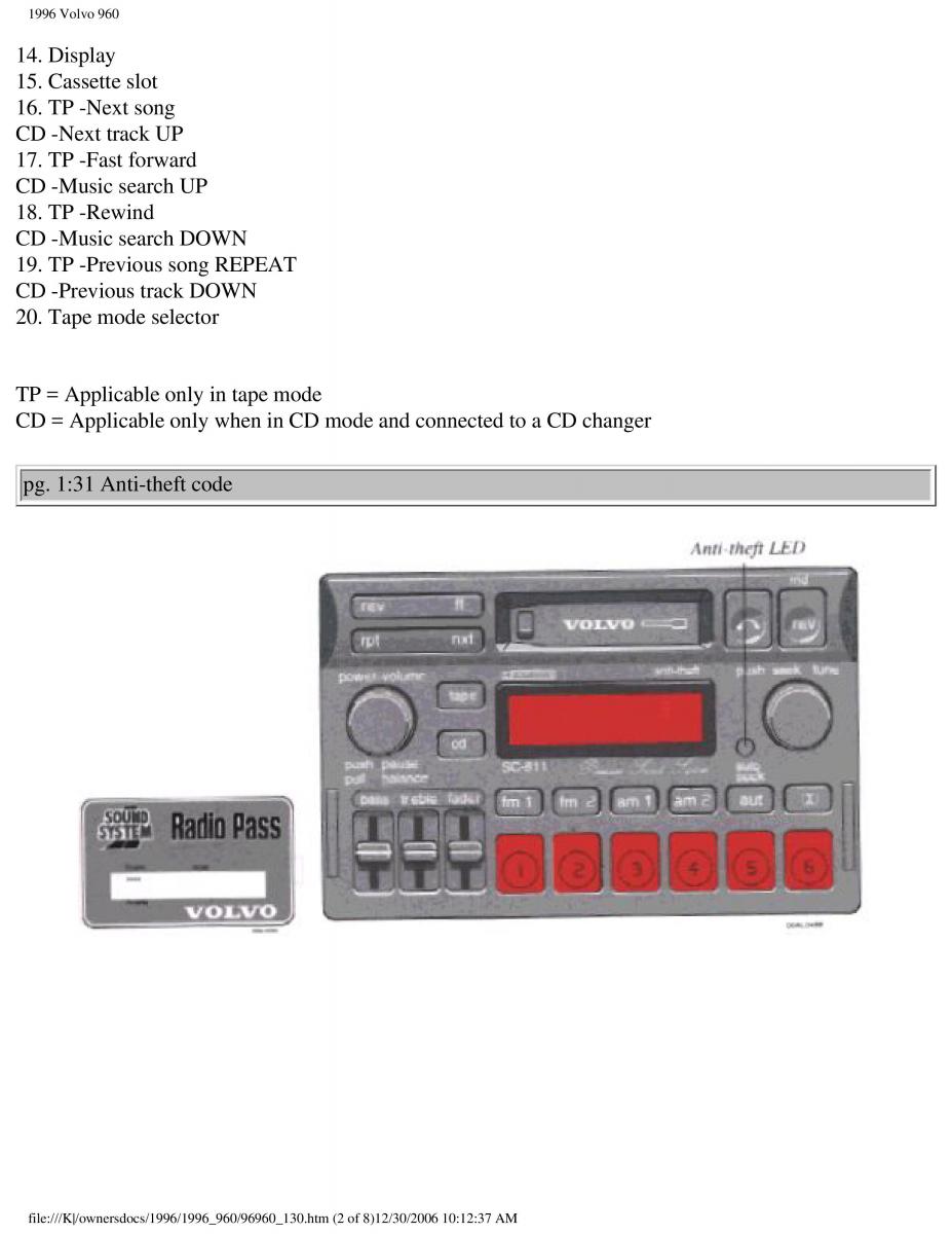 Volvo 960 owners manual / page 45