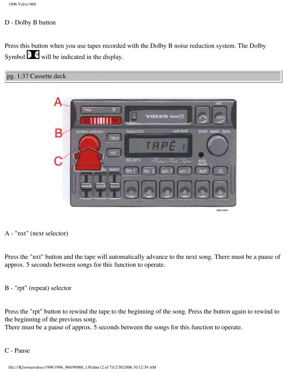 Volvo 960 owners manual / page 53