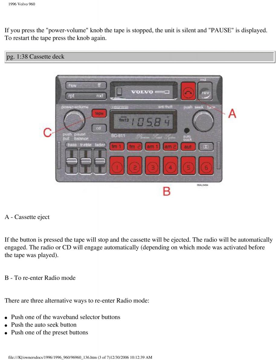 Volvo 960 owners manual / page 54