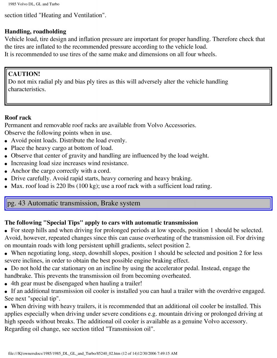 Volvo DL GL Turbo owners manual / page 58