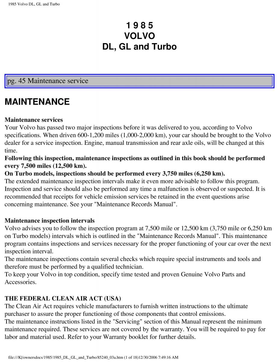 Volvo DL GL Turbo owners manual / page 61