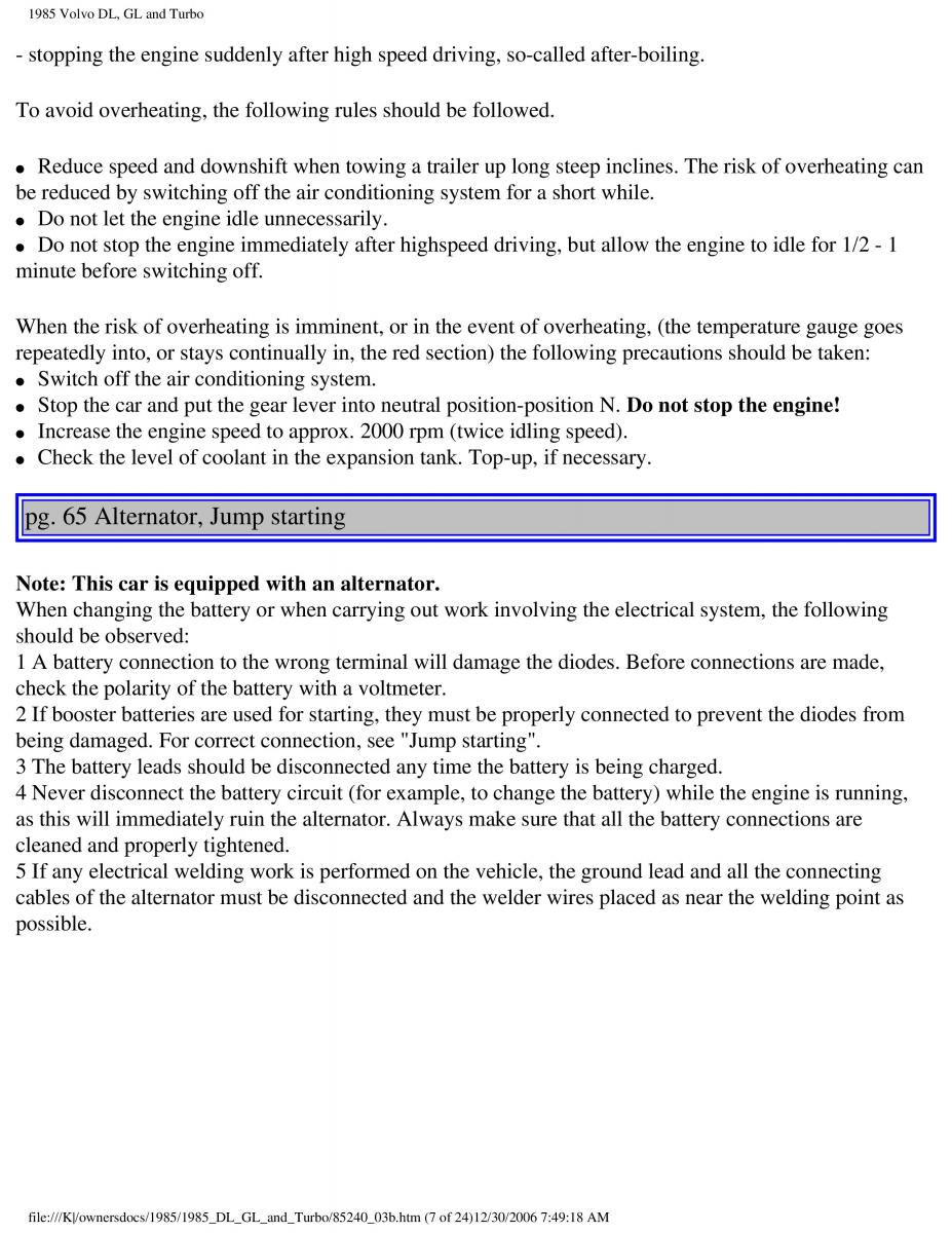 Volvo DL GL Turbo owners manual / page 85