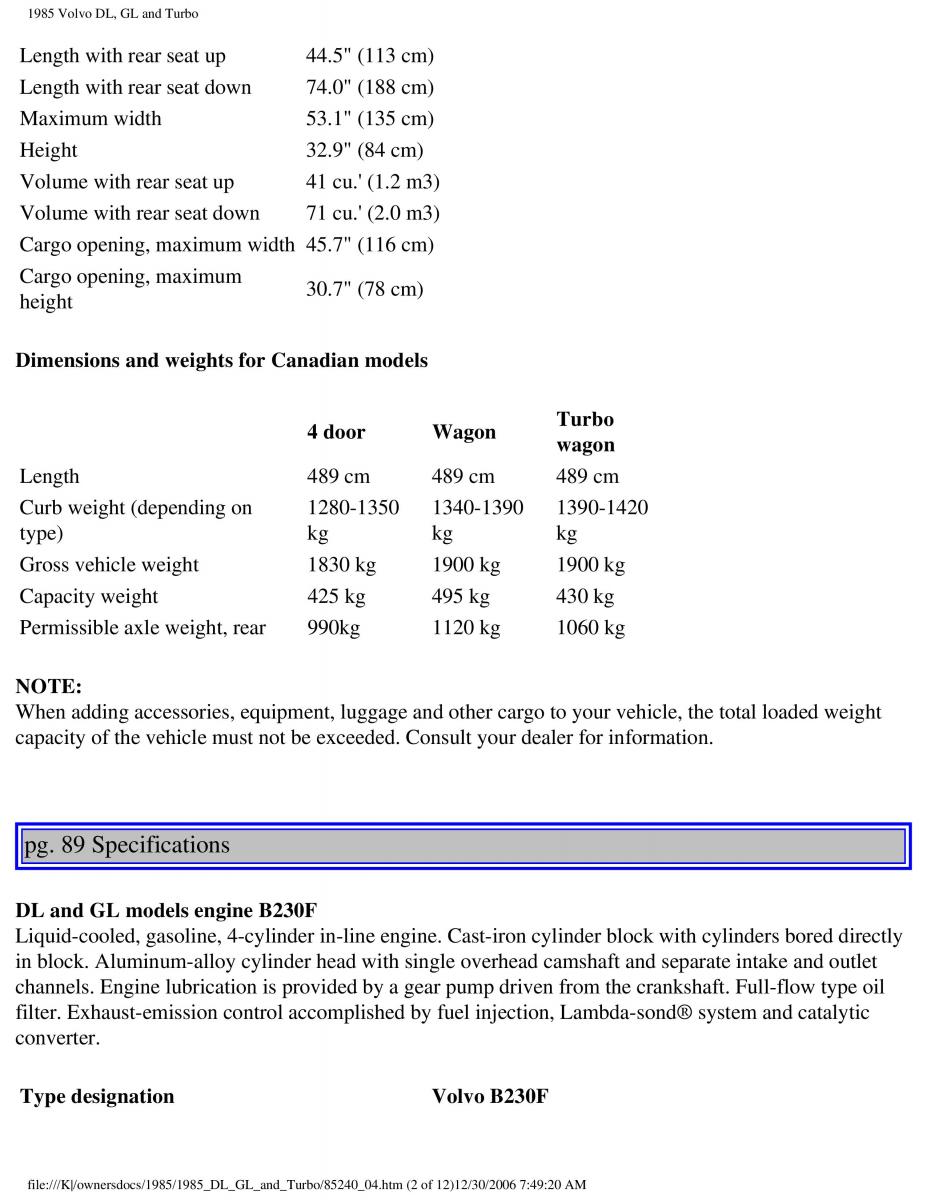 Volvo DL GL Turbo owners manual / page 116