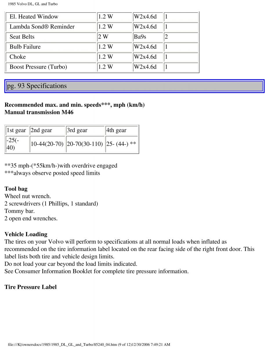 Volvo DL GL Turbo owners manual / page 123