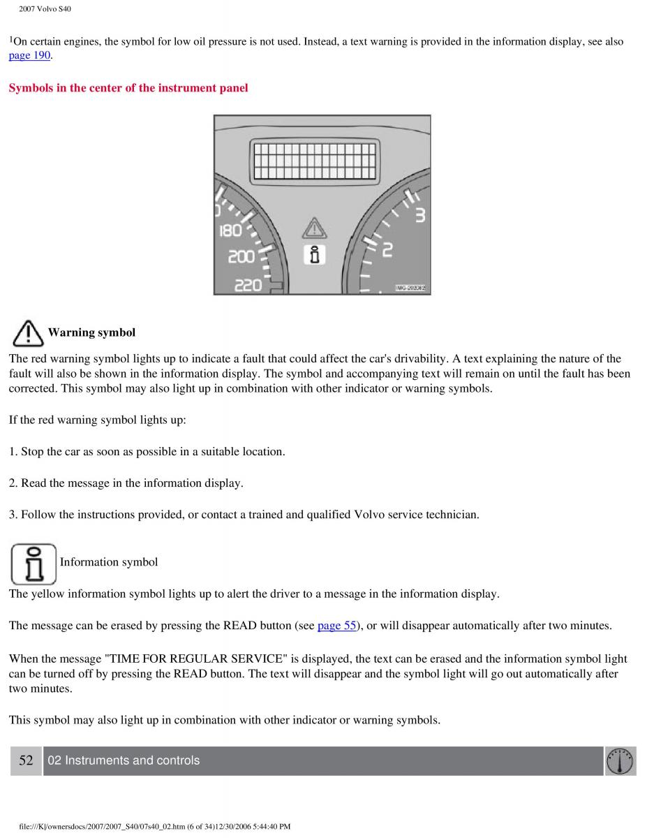 Volvo S40 II 2 owners manual / page 56