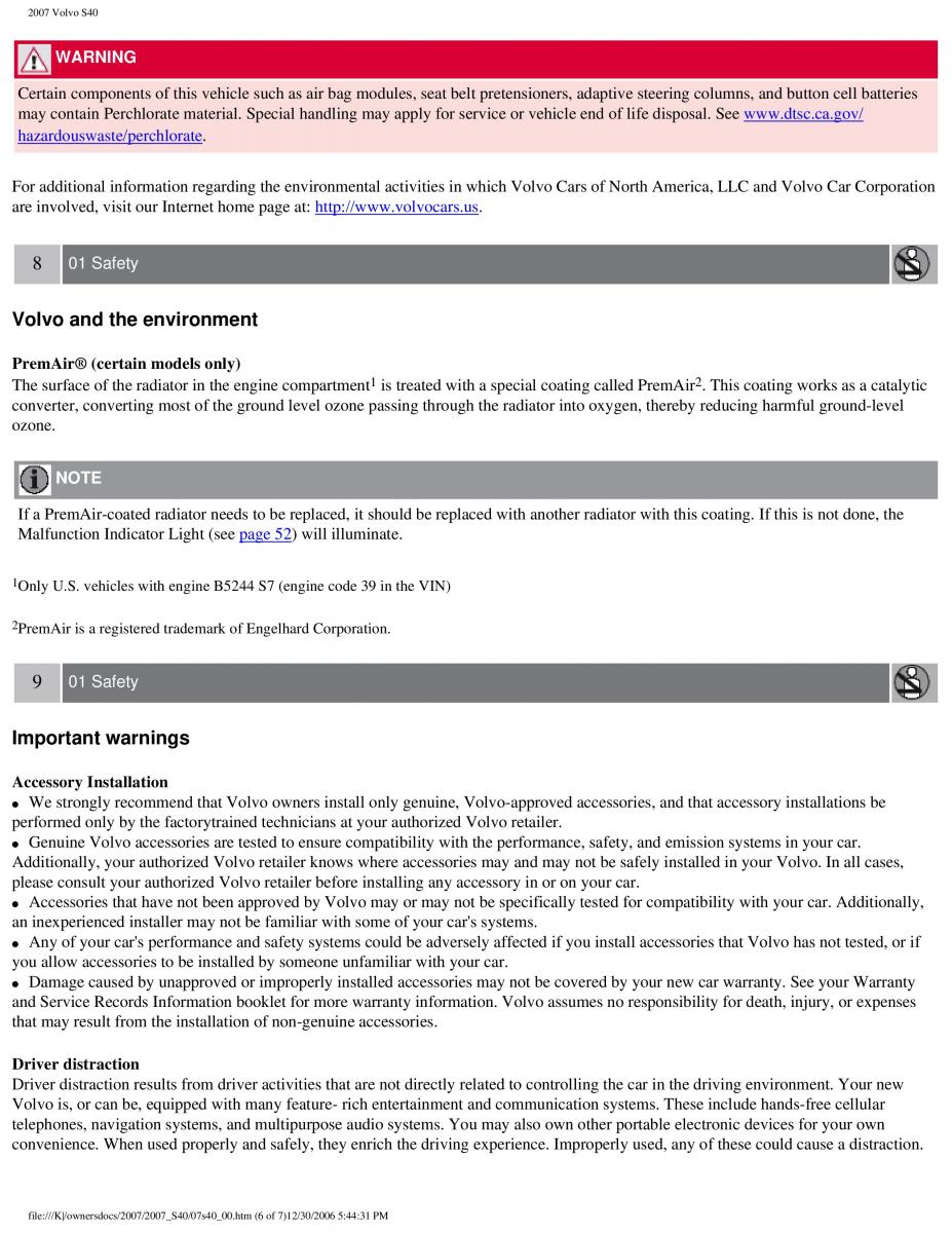 Volvo S40 II 2 owners manual / page 6