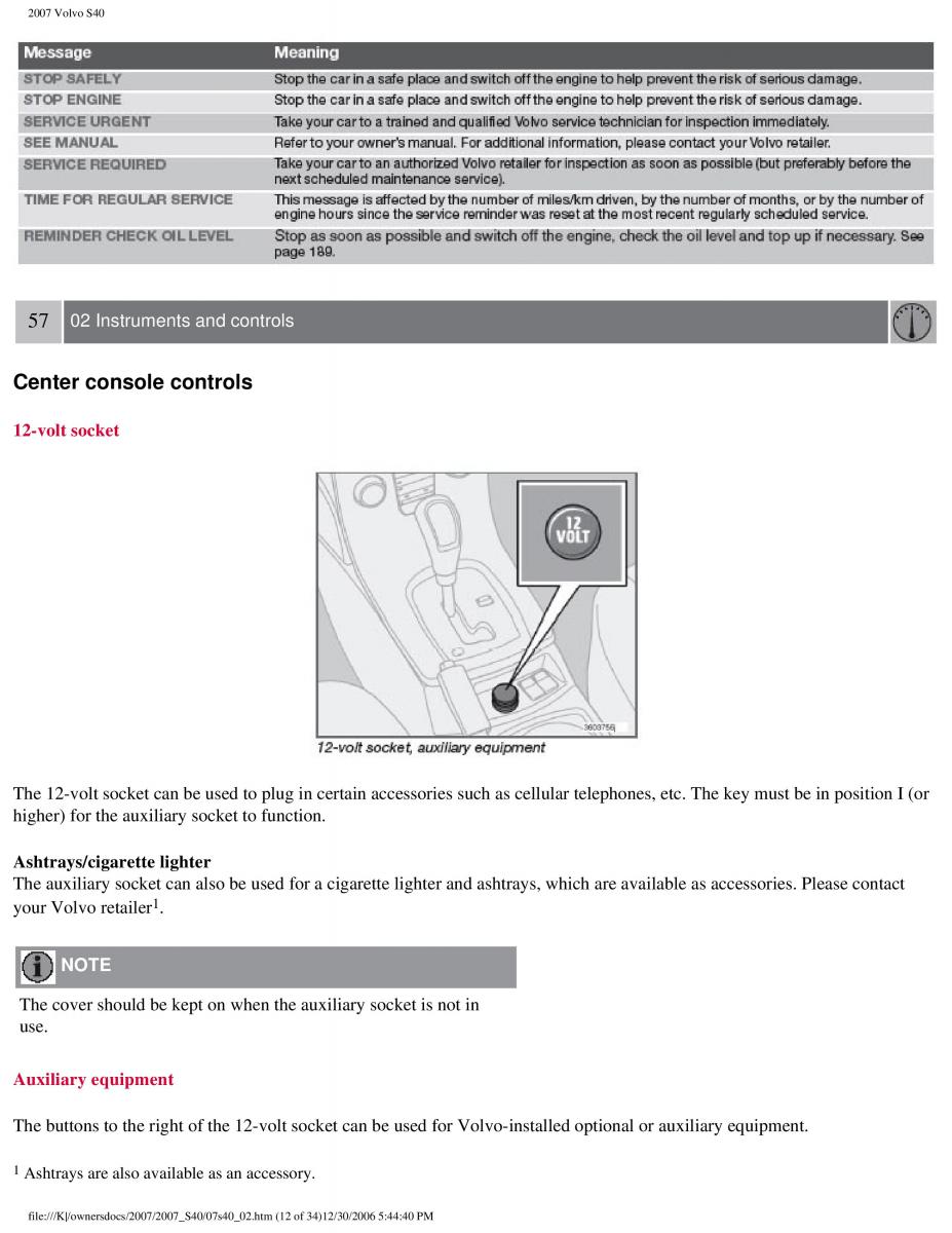 Volvo S40 II 2 owners manual / page 62