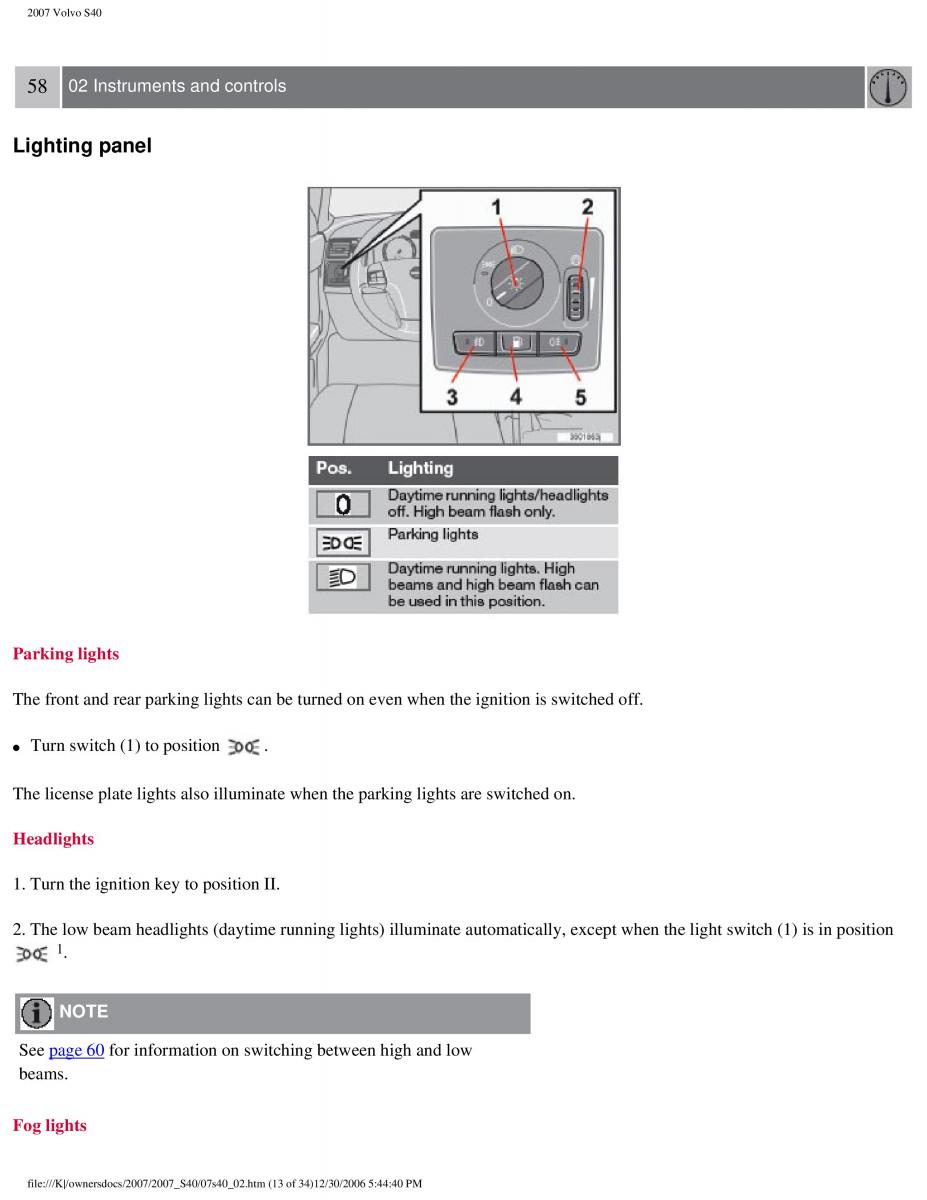 Volvo S40 II 2 owners manual / page 63