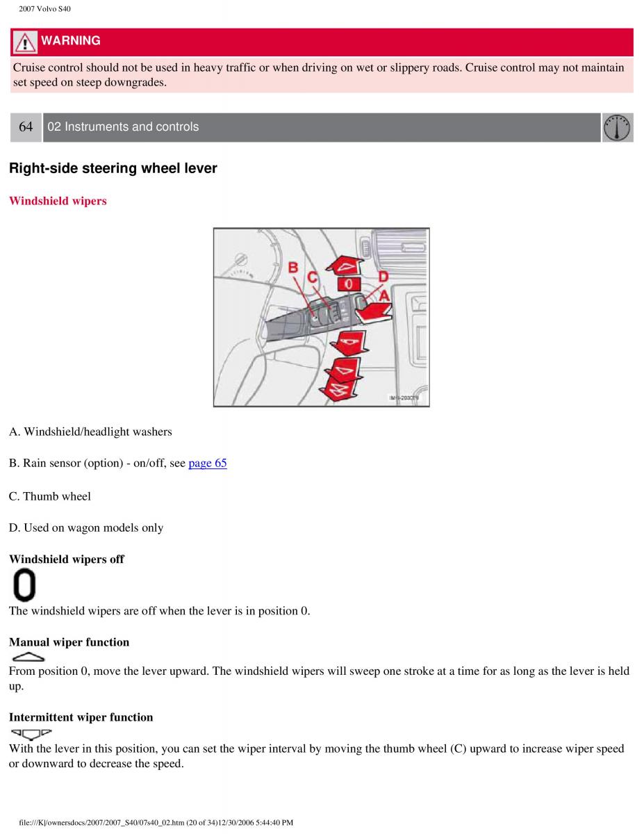 Volvo S40 II 2 owners manual / page 70