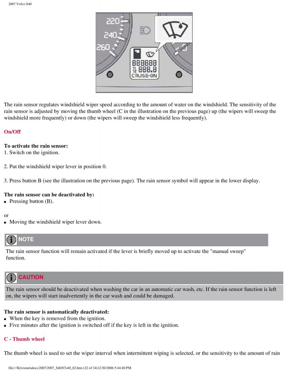 Volvo S40 II 2 owners manual / page 72