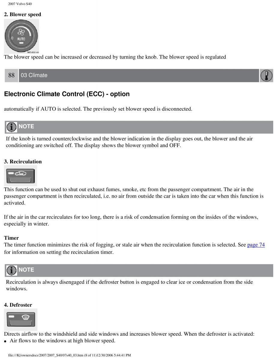 Volvo S40 II 2 owners manual / page 92