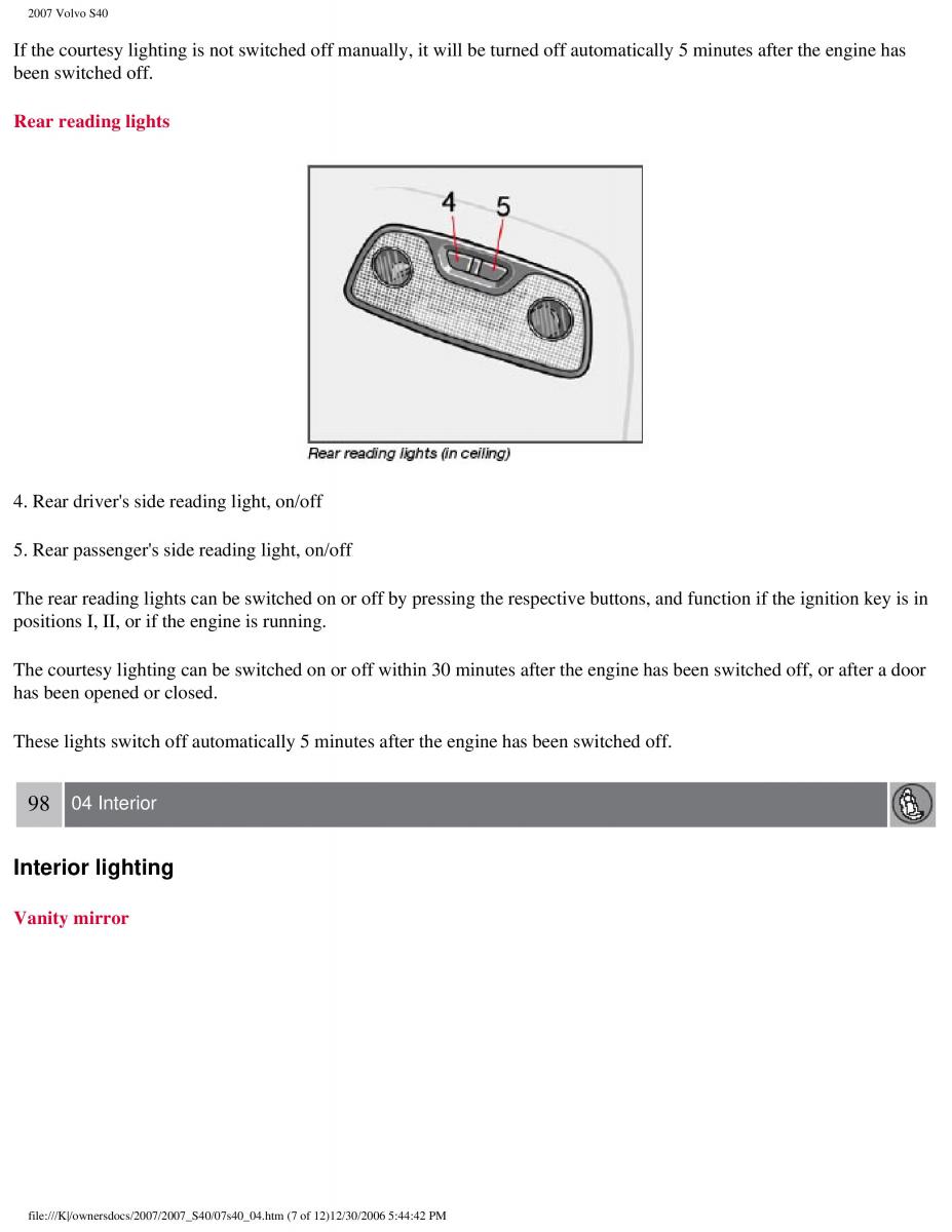 Volvo S40 II 2 owners manual / page 102