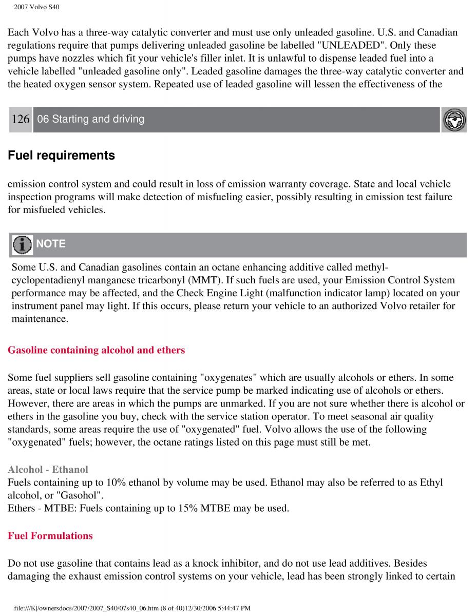 Volvo S40 II 2 owners manual / page 134