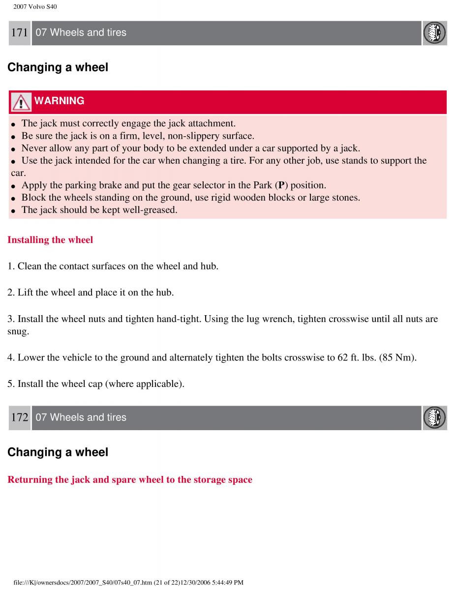 Volvo S40 II 2 owners manual / page 187