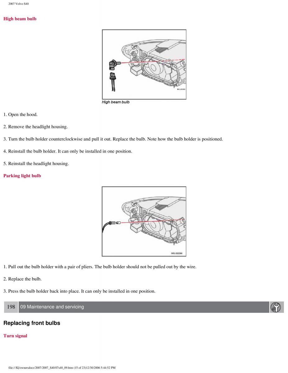 Volvo S40 II 2 owners manual / page 210