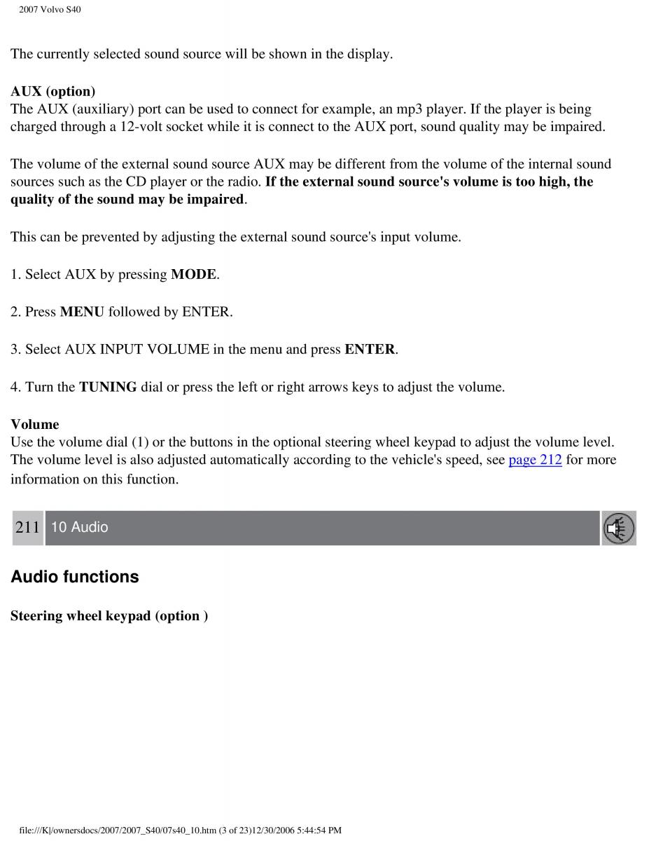 Volvo S40 II 2 owners manual / page 221