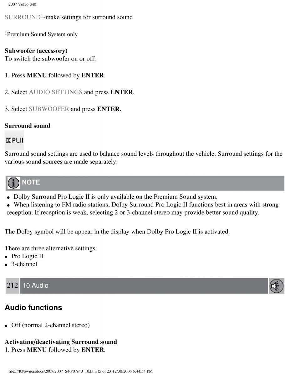 Volvo S40 II 2 owners manual / page 223