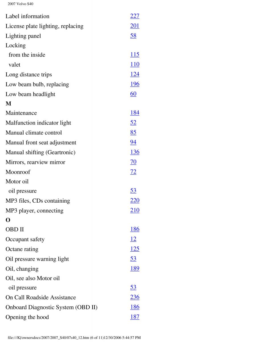 Volvo S40 II 2 owners manual / page 255