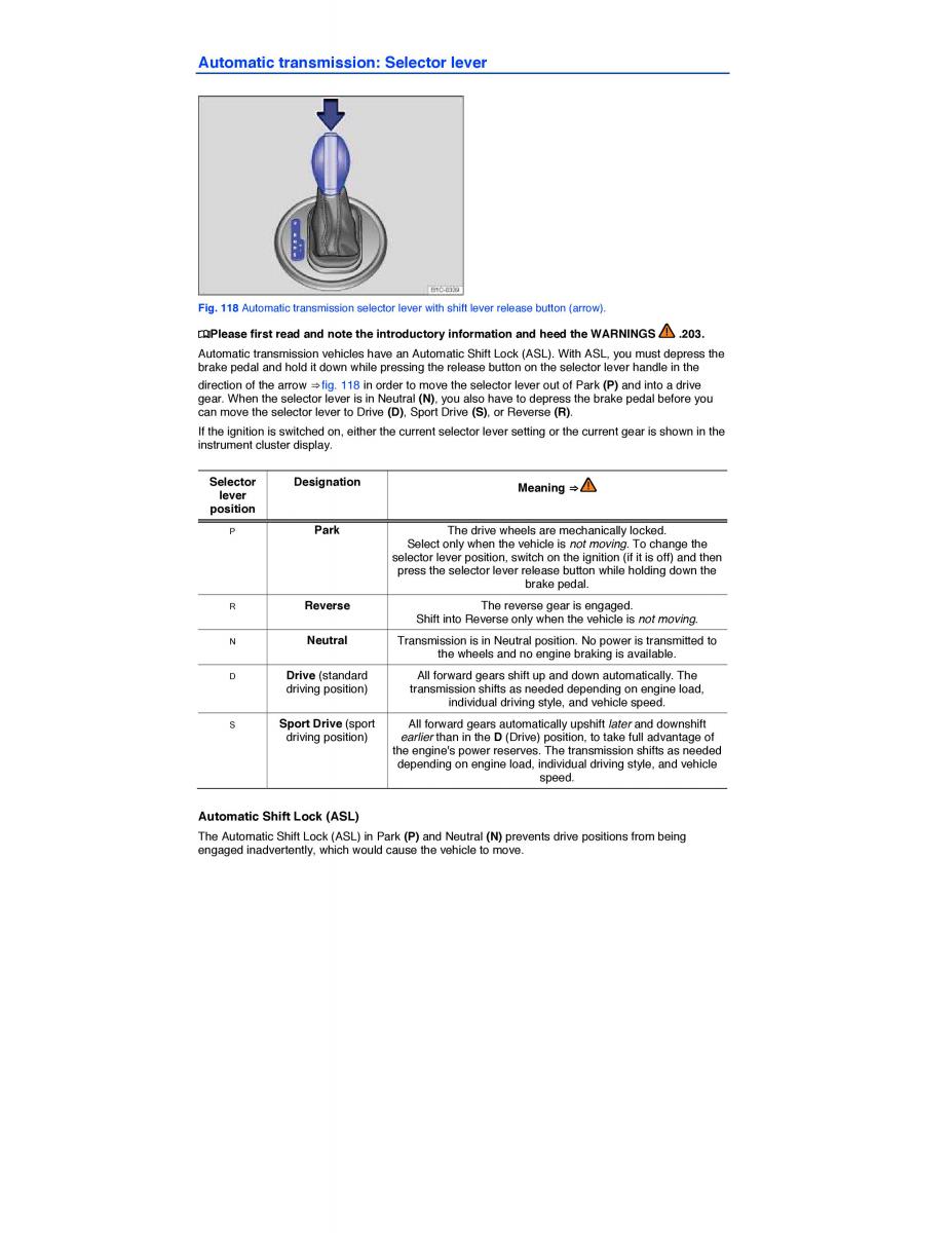 VW Beetle owners manual / page 199