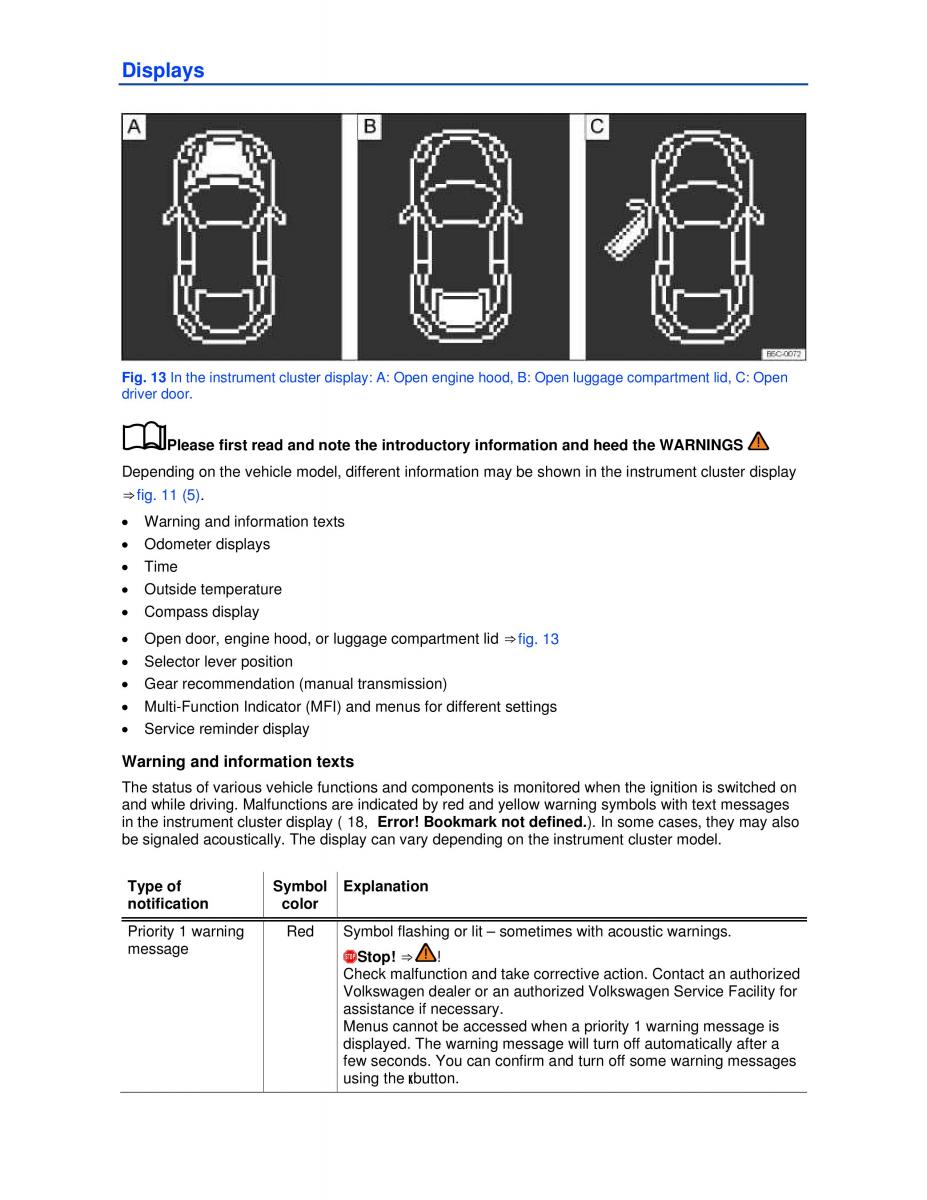 VW Beetle Convertible owners manual / page 14