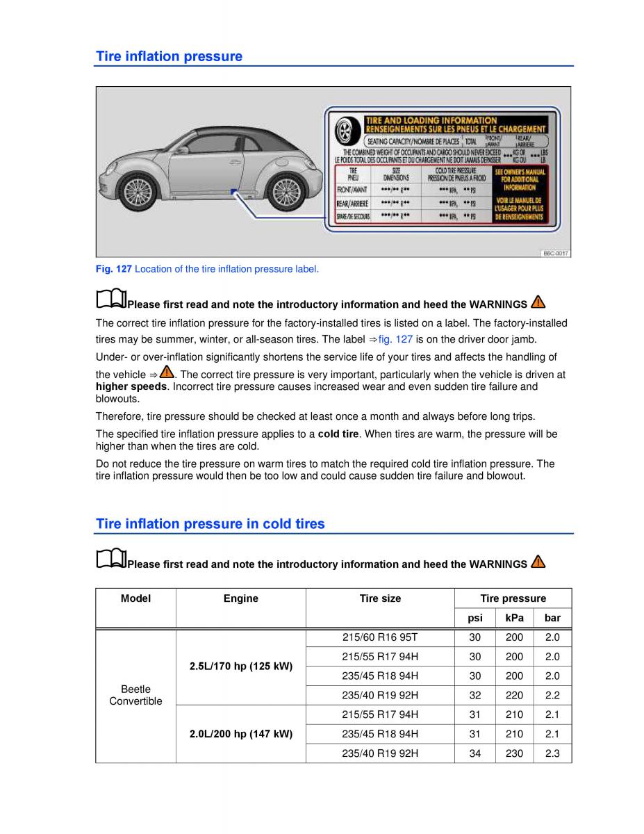 VW Beetle Convertible owners manual / page 216