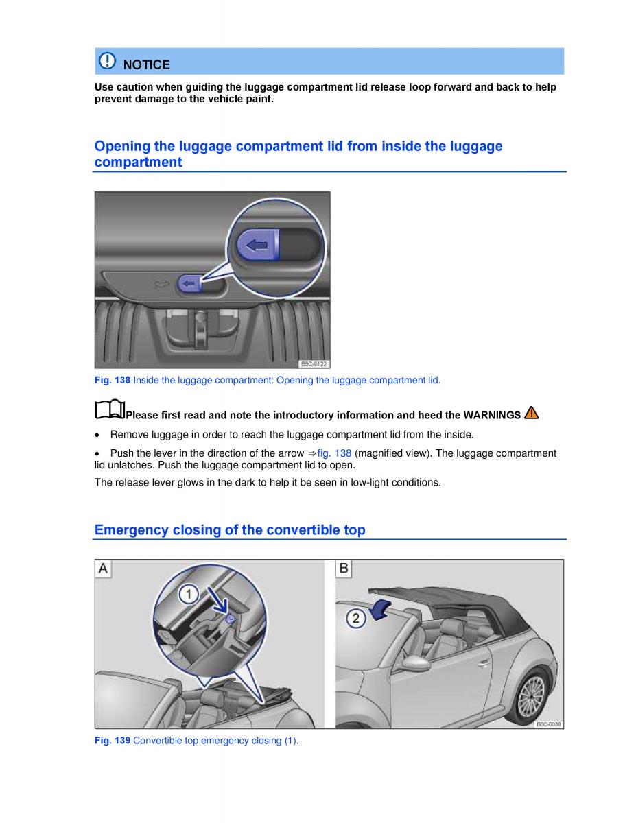 VW Beetle Convertible owners manual / page 257