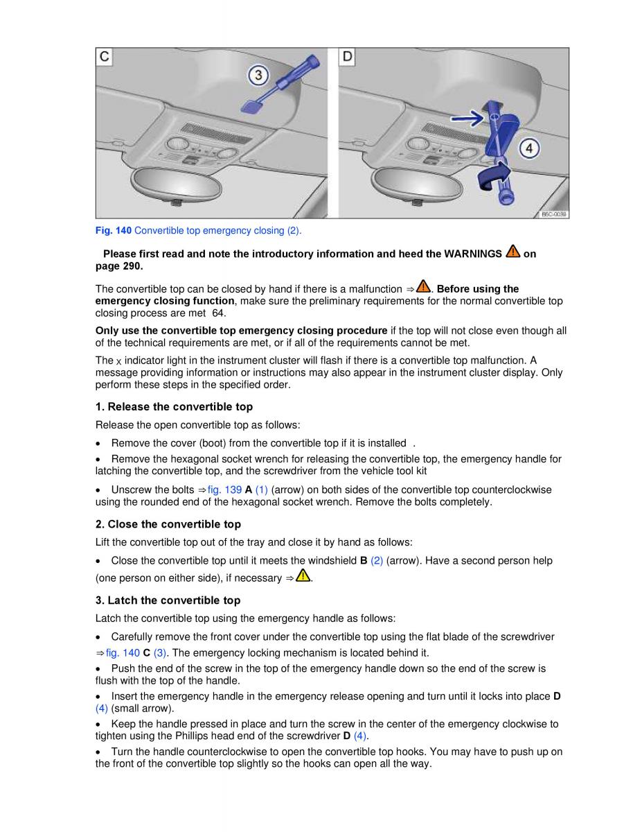 VW Beetle Convertible owners manual / page 258