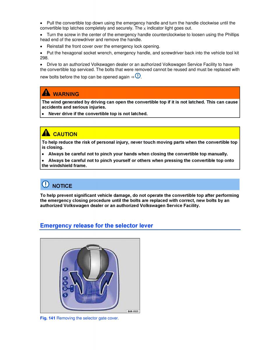 VW Beetle Convertible owners manual / page 259