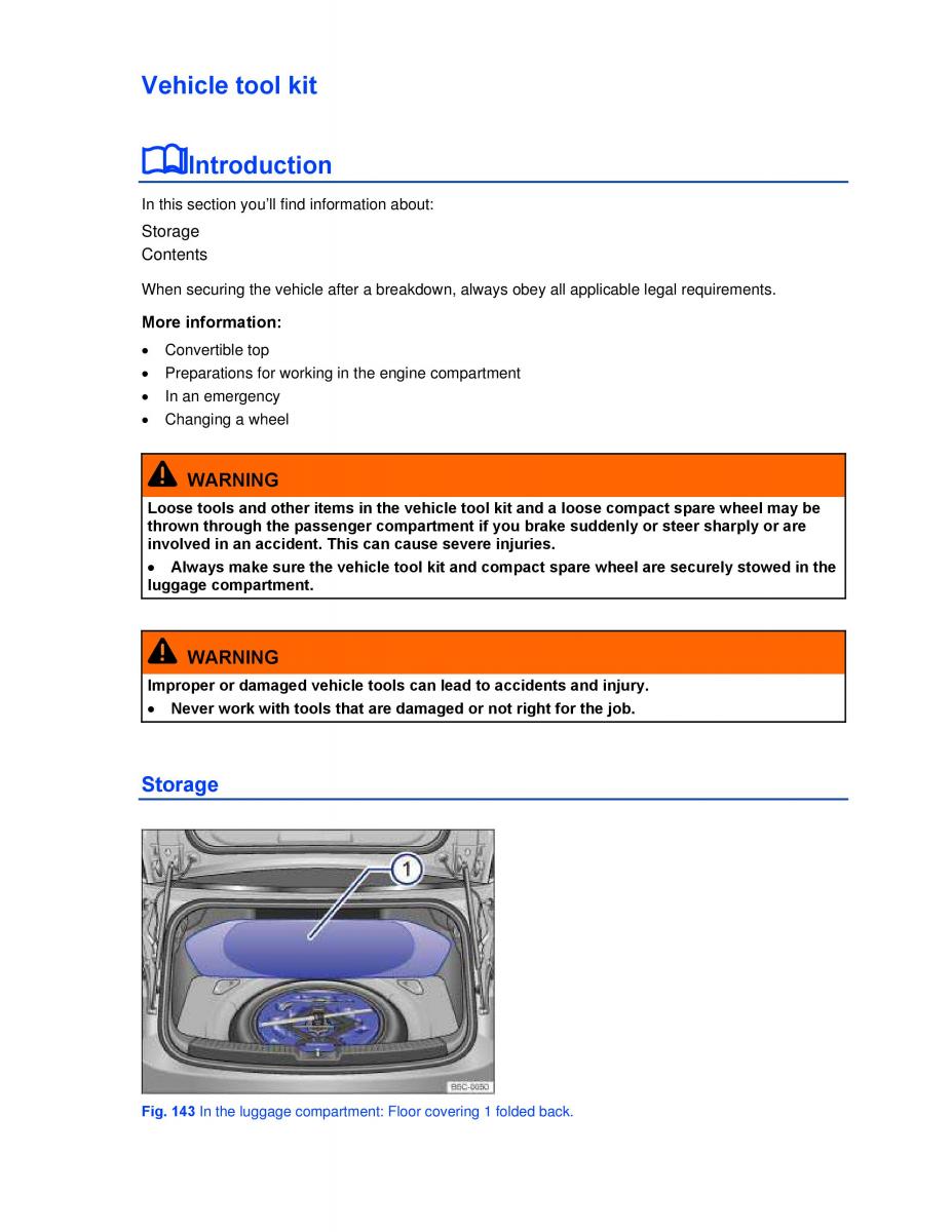 VW Beetle Convertible owners manual / page 261