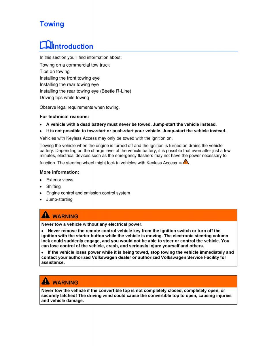 VW Beetle Convertible owners manual / page 276