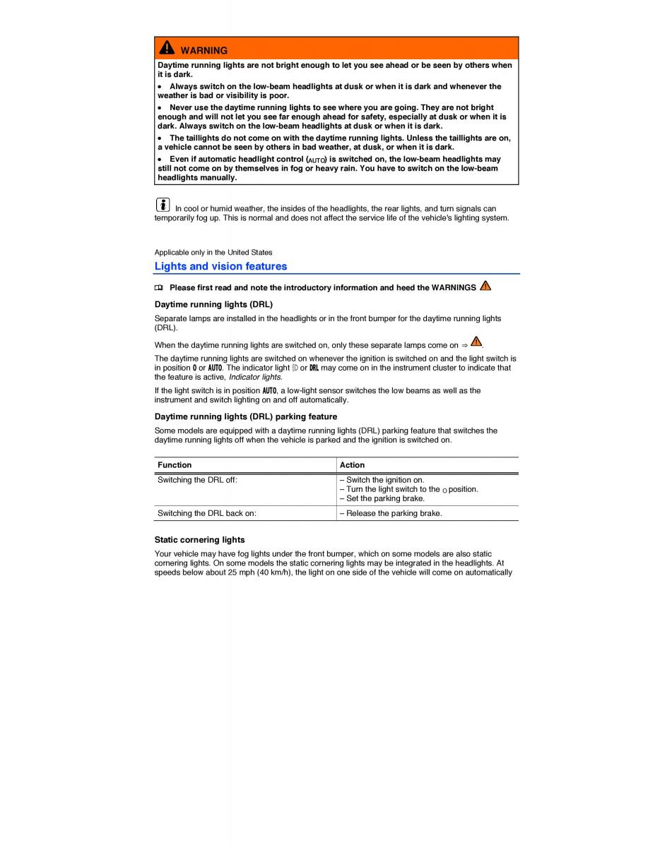 VW CC owners manual / page 124