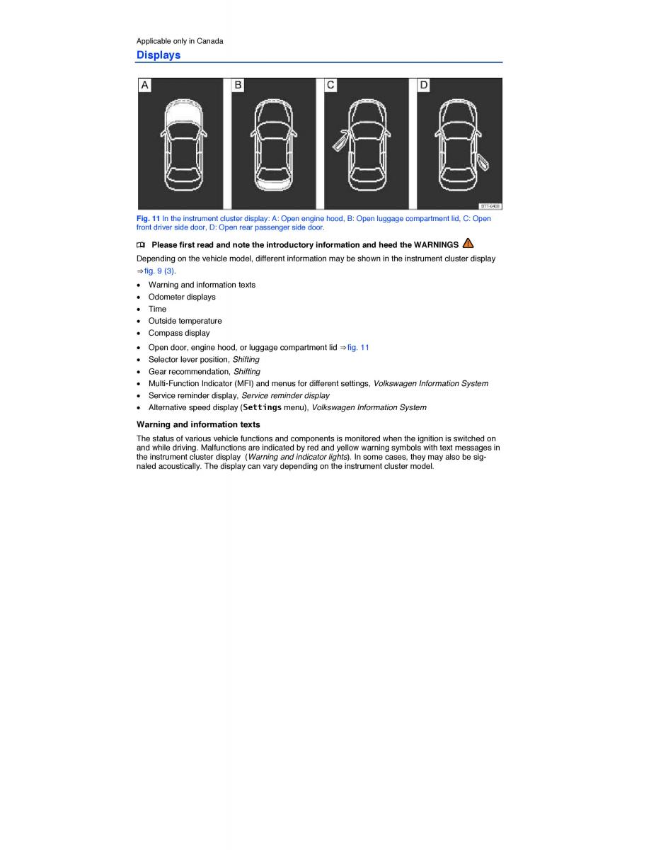 VW CC owners manual / page 15